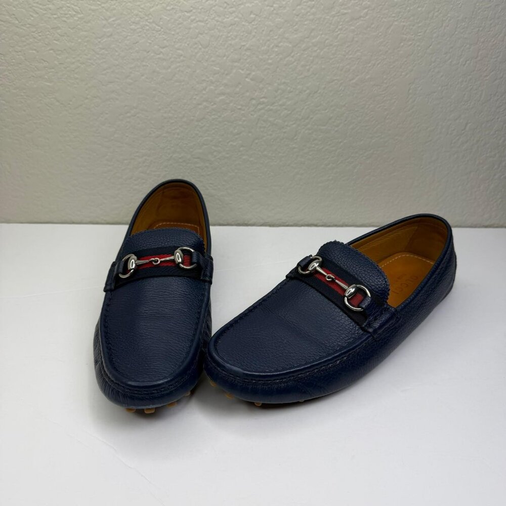 Mens Navy Blue Leather Gucci Web U.S. Size 9 - Picture 11 of 11